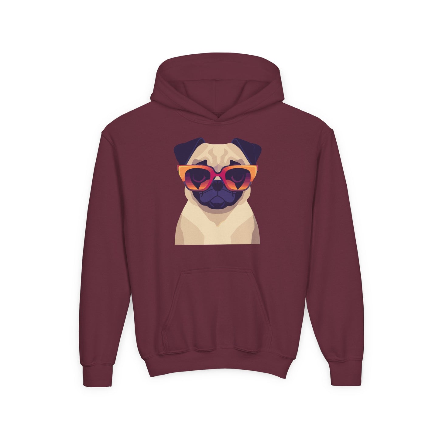 Youth Heavy Blend Hooded Sweatshirt - Cool Pug with Sunglasses