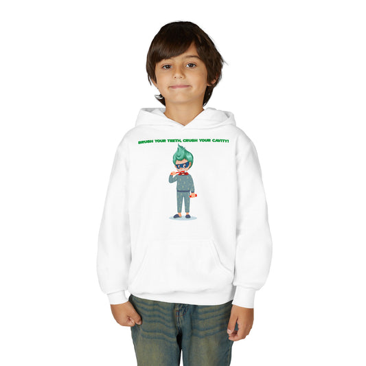 Youth Heavy Blend Hooded Sweatshirt - Super kiddo brushing teeth