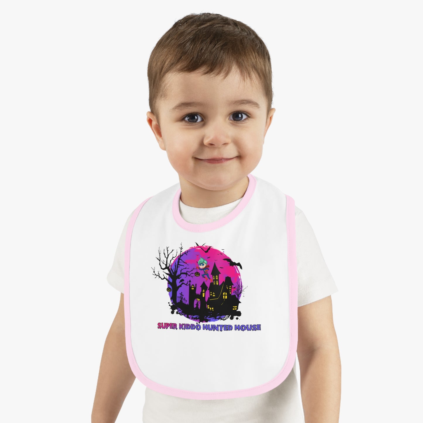 Baby Bib - Super kiddo flying on hunted house