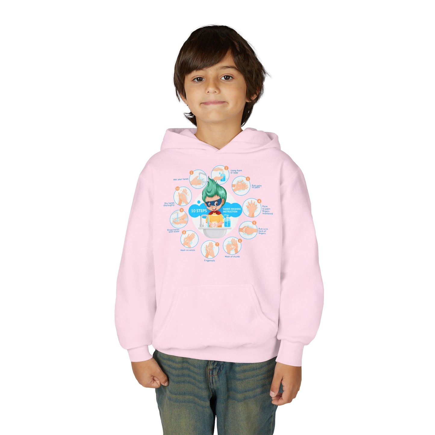 Youth Heavy Blend Hooded Sweatshirt - Super kiddo hand washing steps