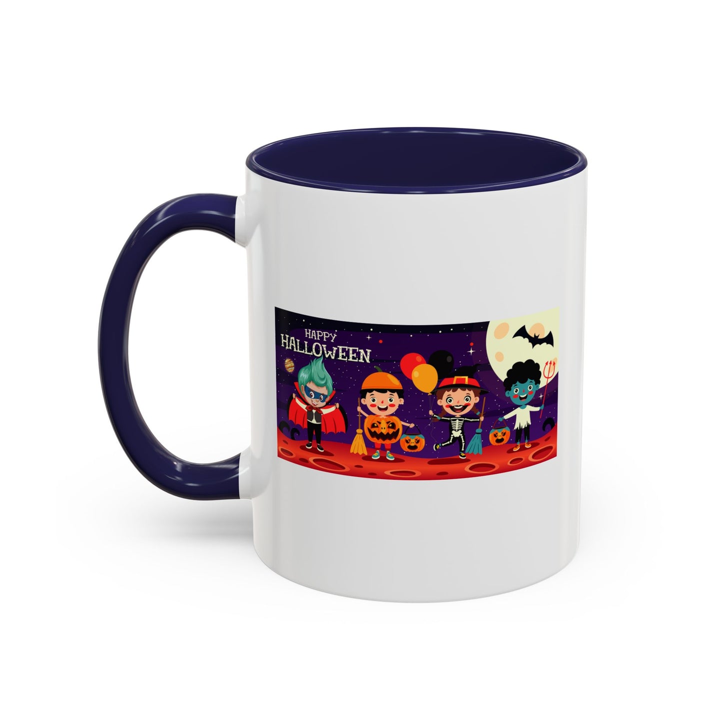 Accent Coffee Mug - Super kiddo with friends on holloween