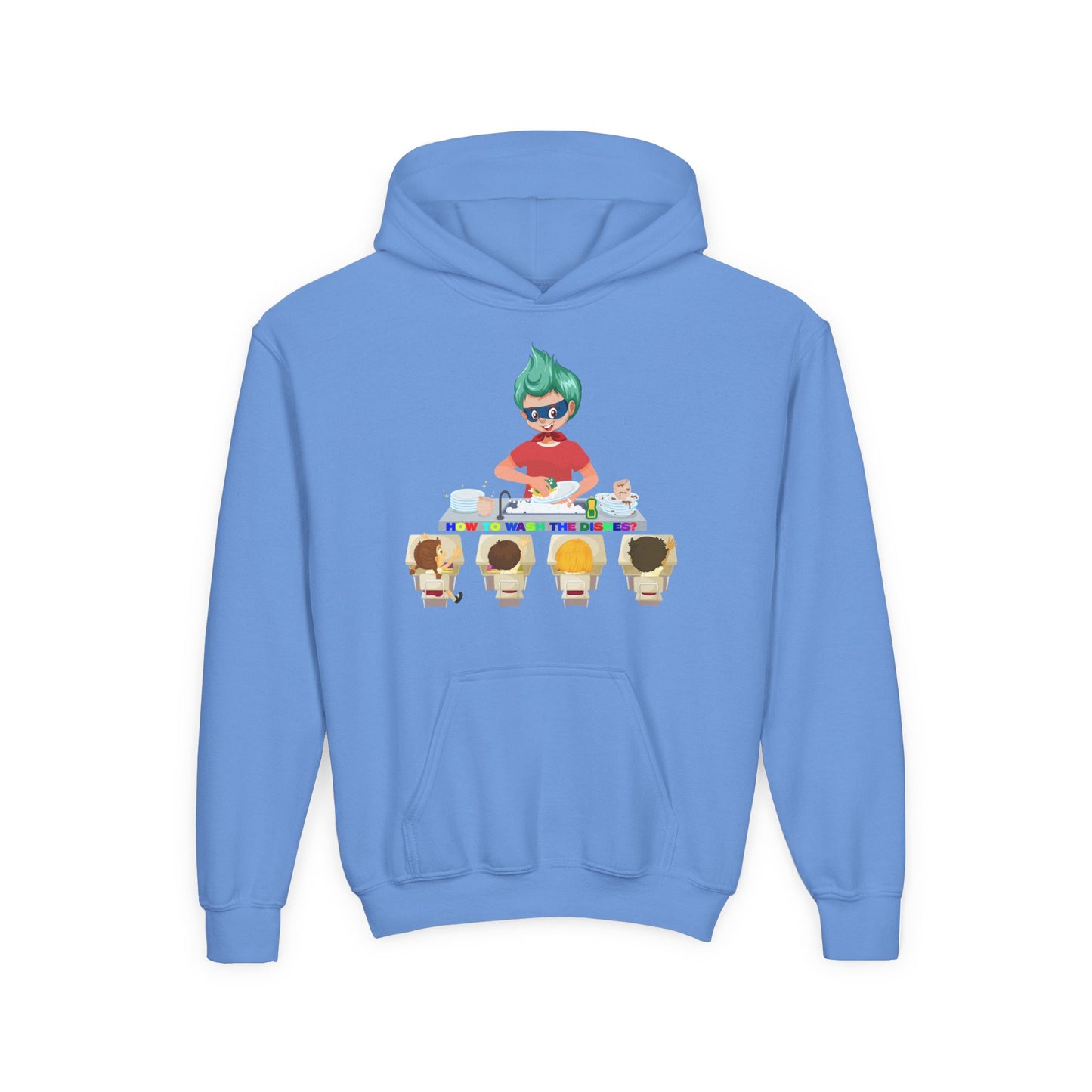 Youth Heavy Blend Hooded Sweatshirt - Little kiddo teaching to wash dishes