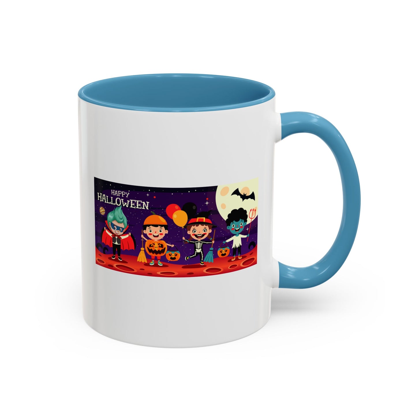 Accent Coffee Mug - Super kiddo with friends on holloween