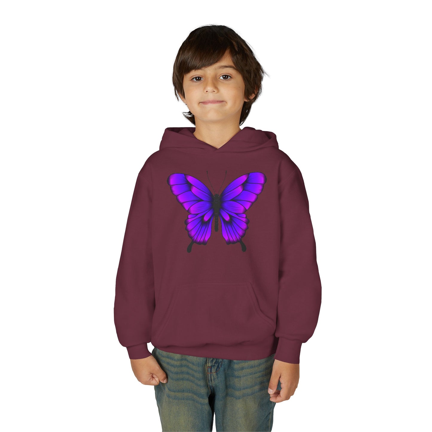 Youth Heavy Blend Hooded Sweatshirt - Tropical purple butterfly