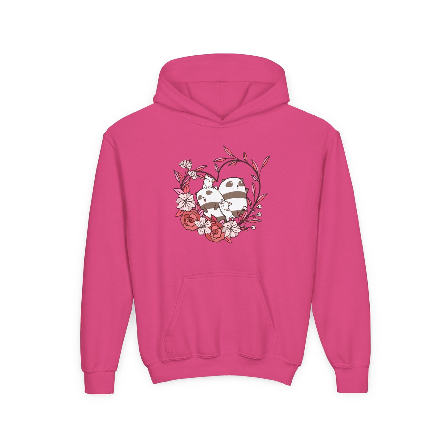Youth Heavy Blend Hooded Sweatshirt - Panda and cat love