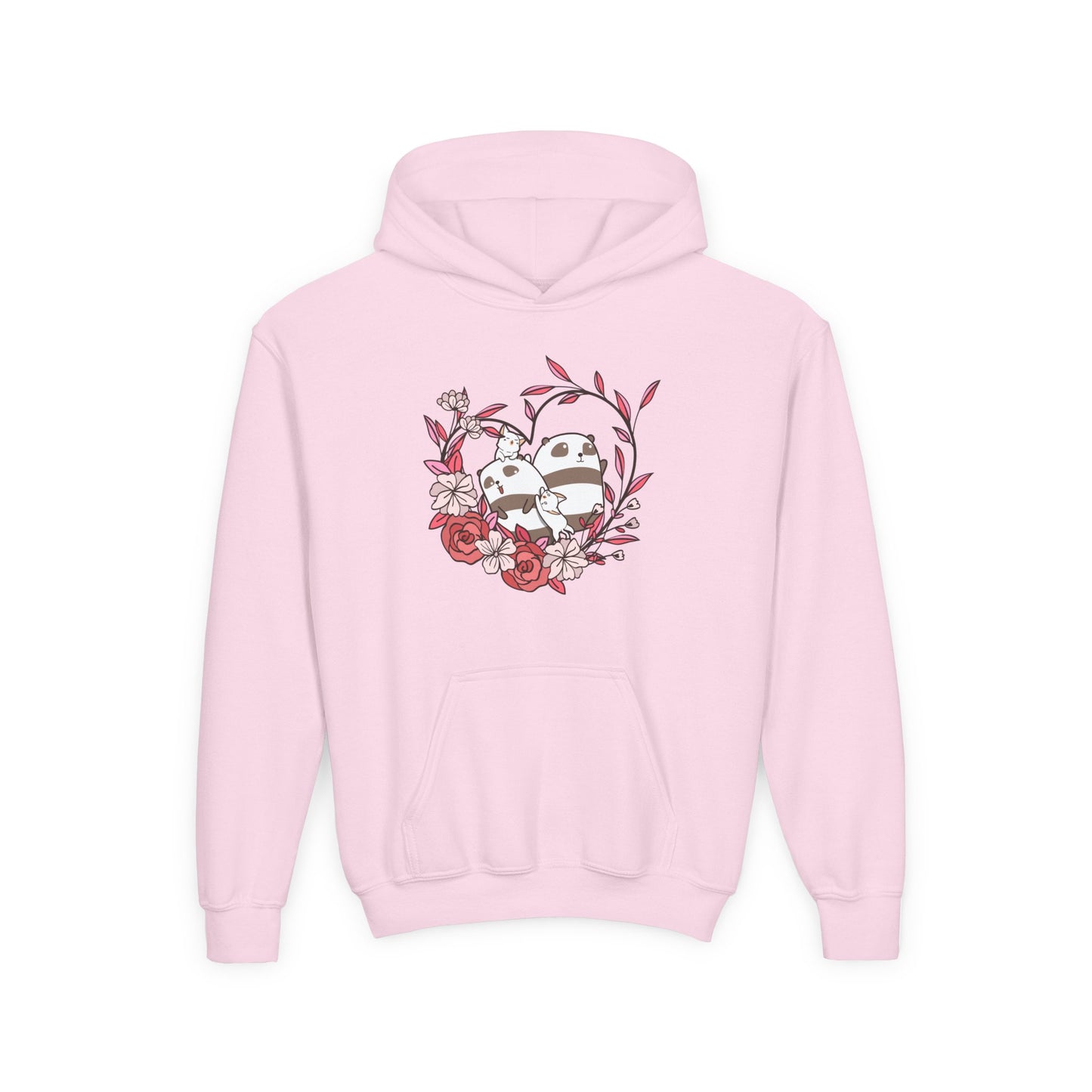 Youth Heavy Blend Hooded Sweatshirt - Panda and cat love