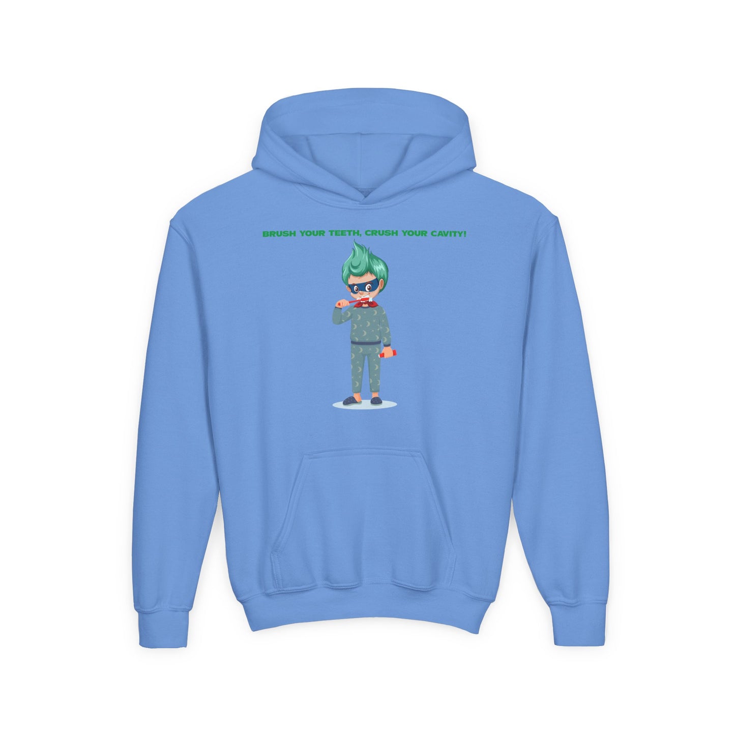 Youth Heavy Blend Hooded Sweatshirt - Super kiddo brushing teeth