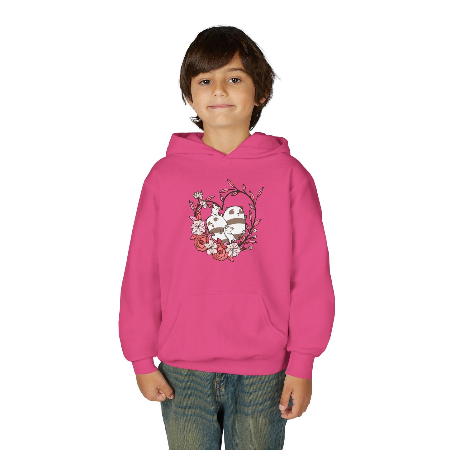 Youth Heavy Blend Hooded Sweatshirt - Panda and cat love