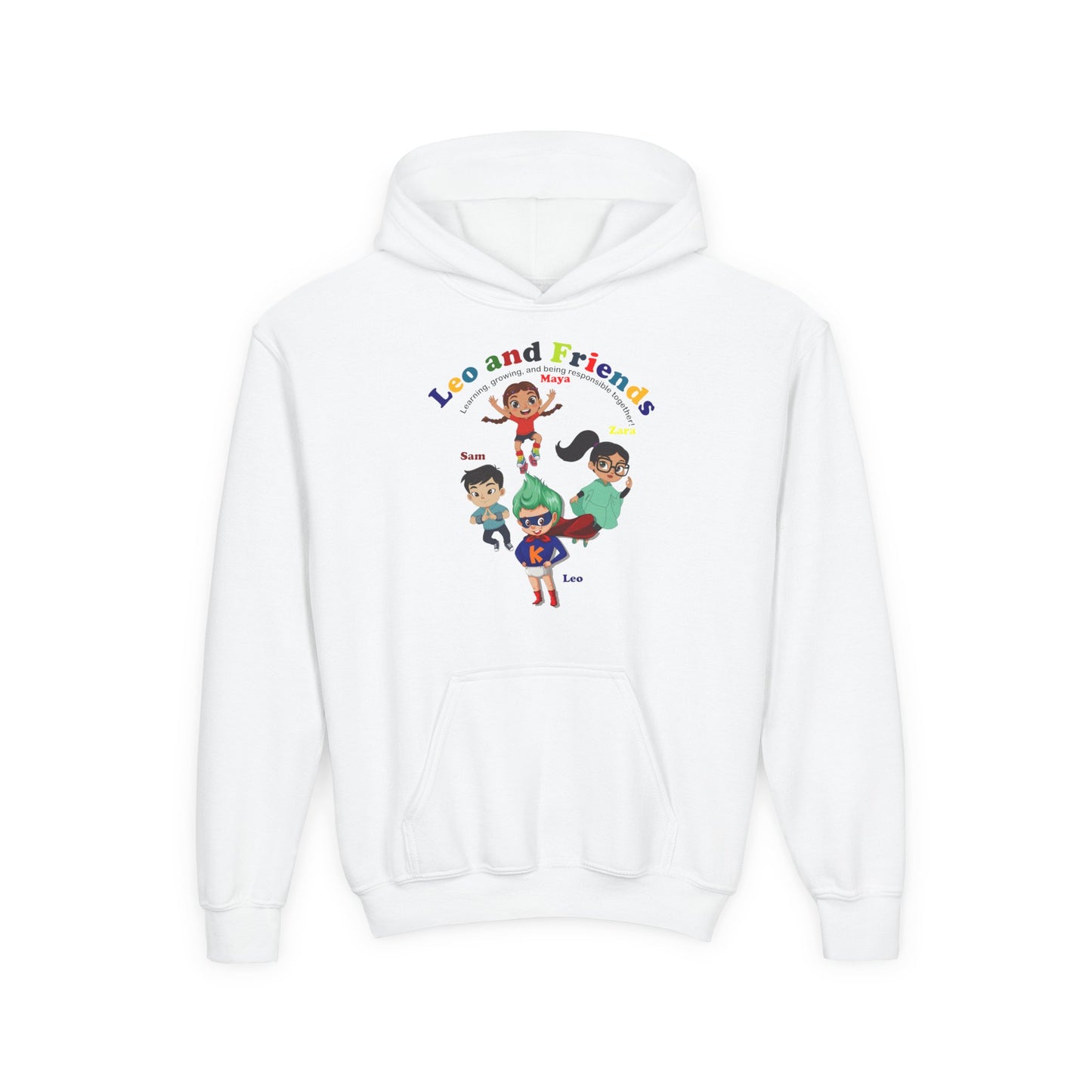 Youth Heavy Blend Hooded Sweatshirt - Leo & Friends - Learning and growing