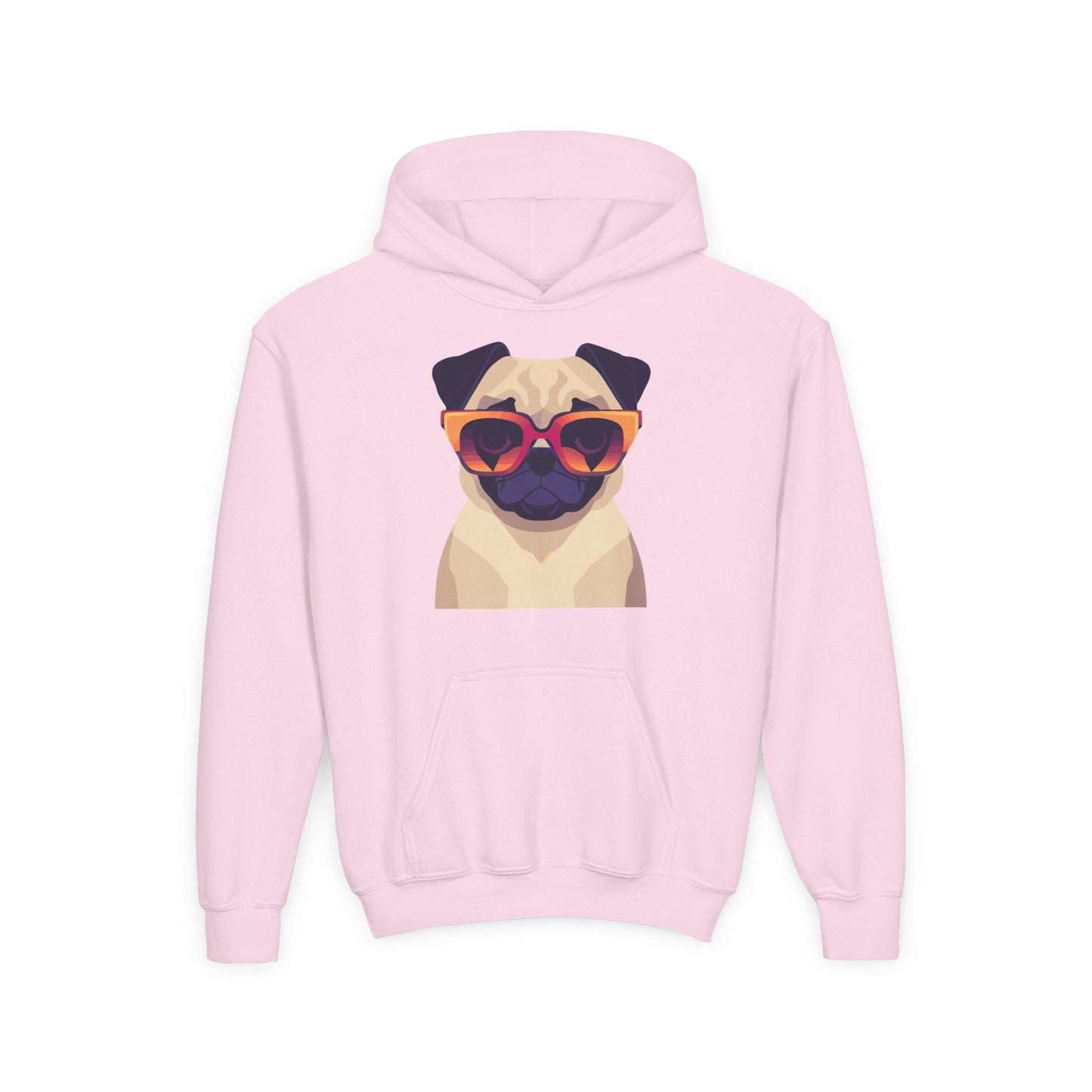 Youth Heavy Blend Hooded Sweatshirt - Cool Pug with Sunglasses