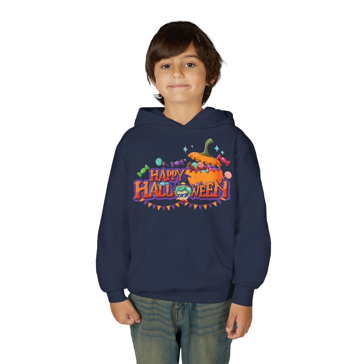 Youth Heavy Blend Hooded Sweatshirt - Happy halloween banner