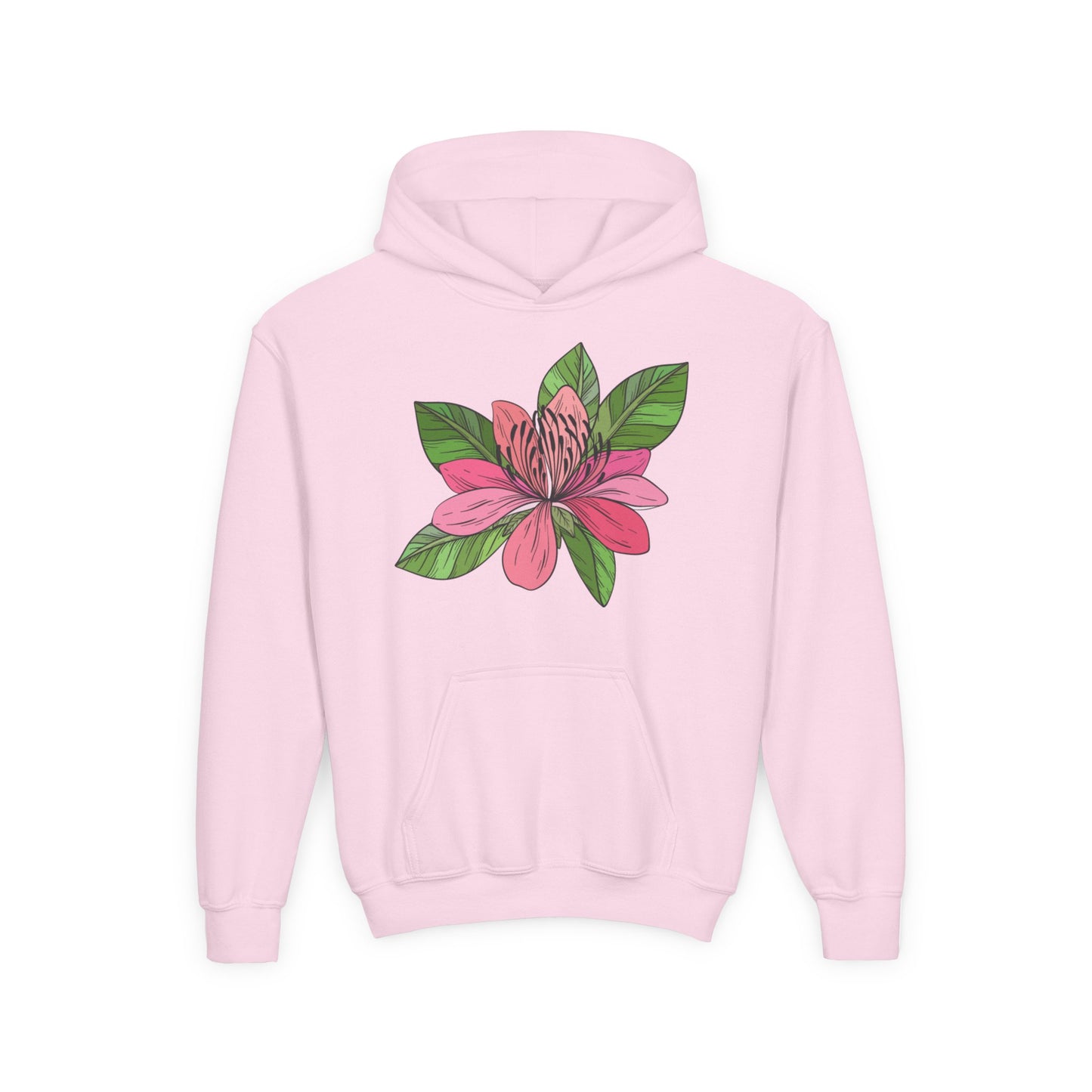 Youth Heavy Blend Hooded Sweatshirt -  Pink flower