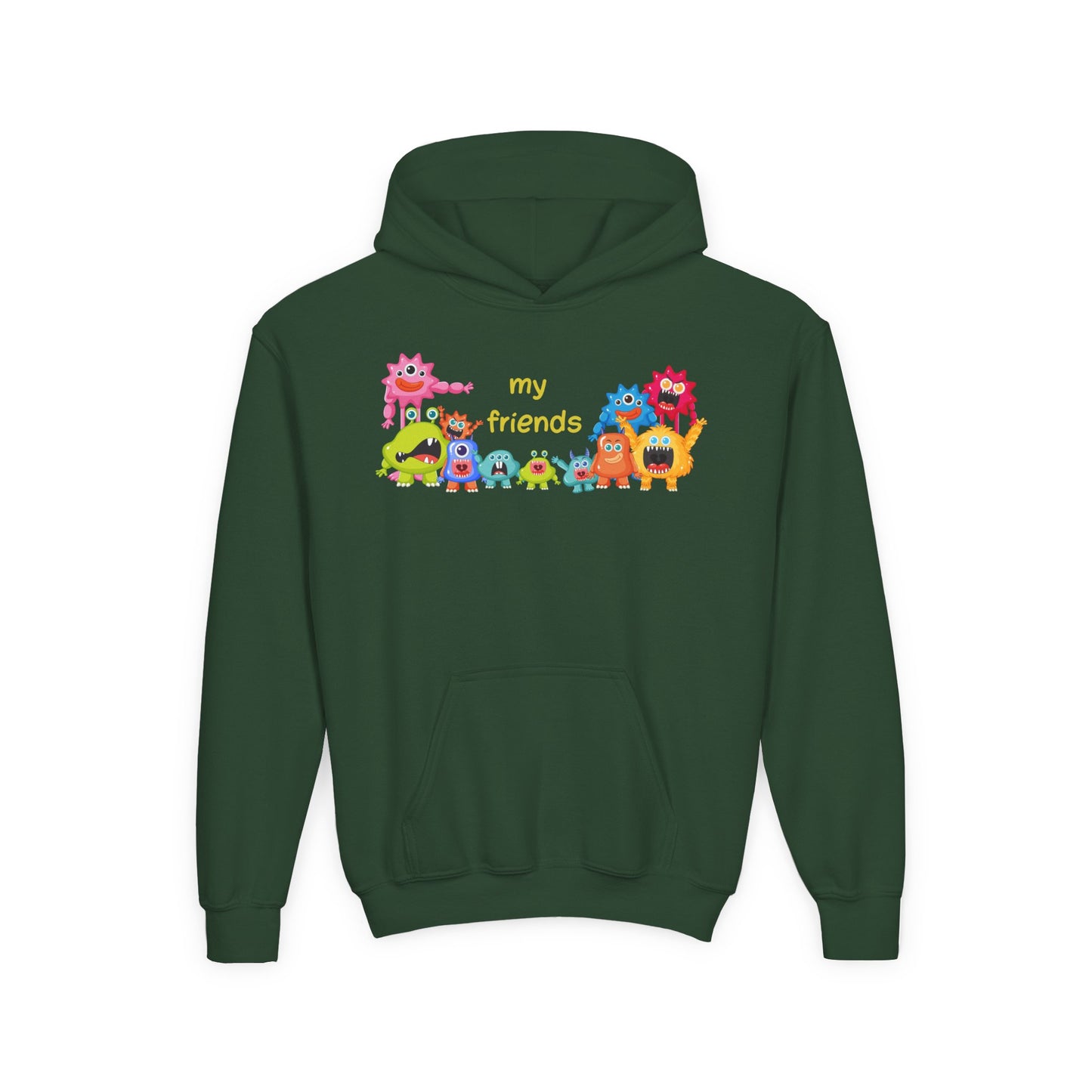 Youth Heavy Blend Hooded Sweatshirt - Colorful Monster Friends