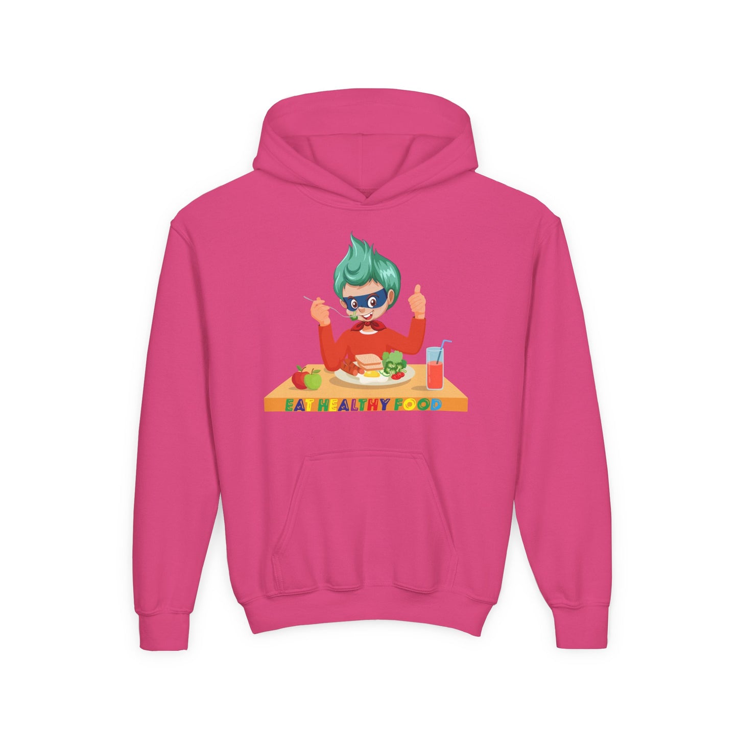 Youth Heavy Blend Hooded Sweatshirt - Super kiddo eating healthy breafast