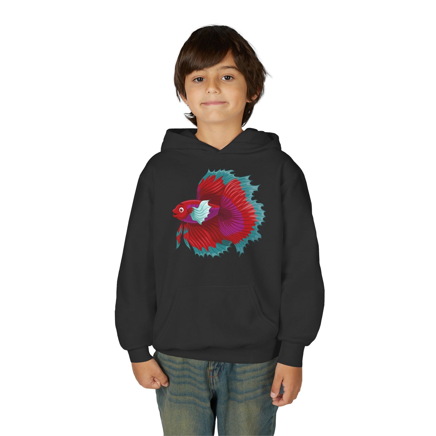 Youth Heavy Blend Hooded Sweatshirt - Red Siamese fighting fish