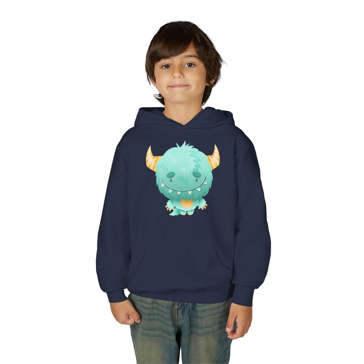 Youth Heavy Blend Hooded Sweatshirt - Cute green baby monster