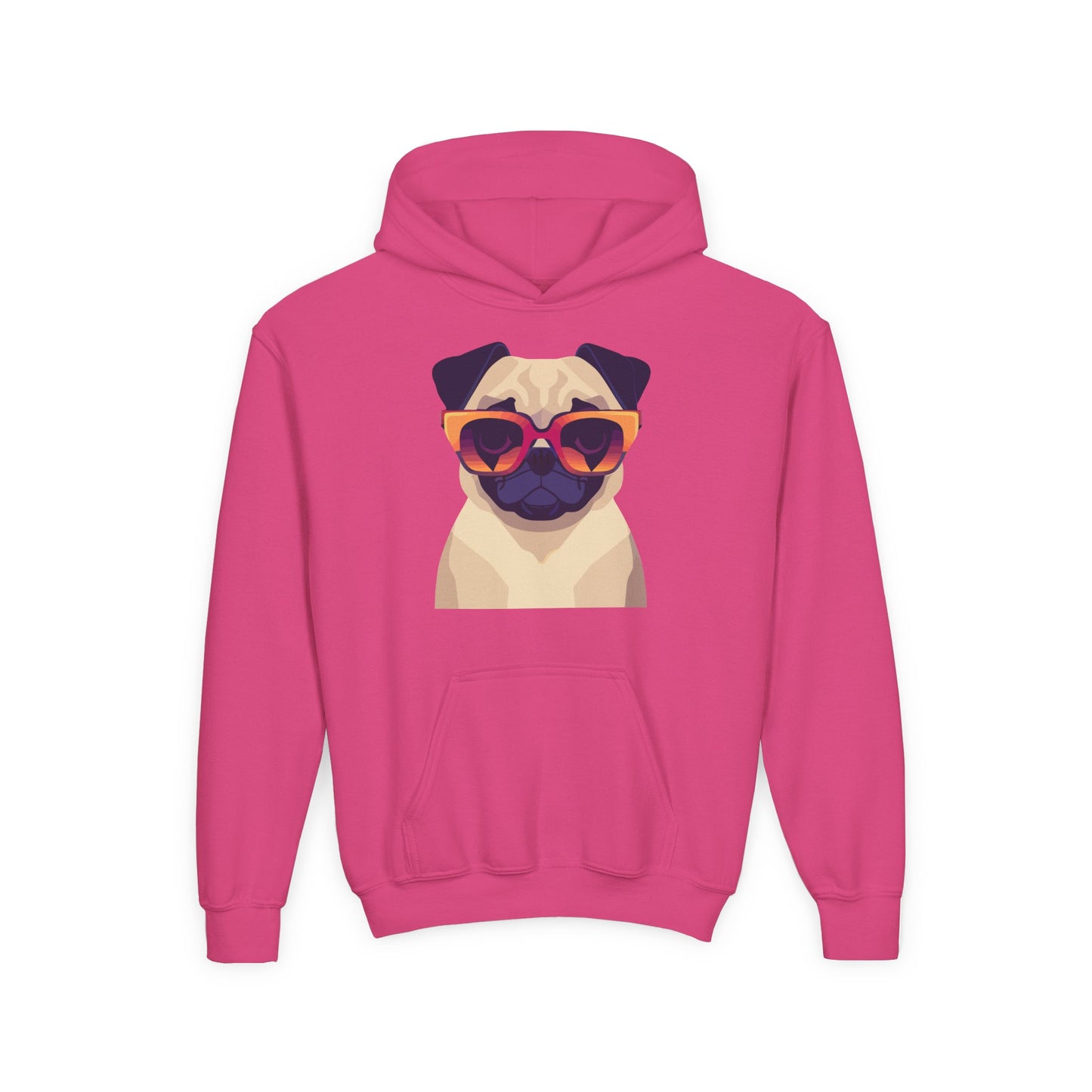 Youth Heavy Blend Hooded Sweatshirt - Cool Pug with Sunglasses