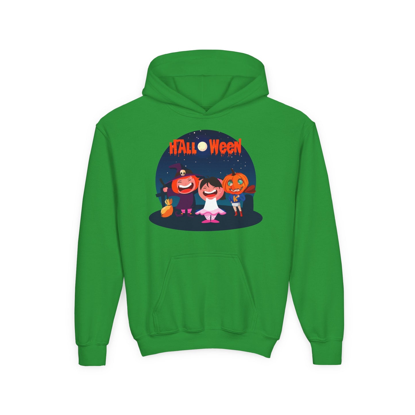 Youth Heavy Blend Hooded Sweatshirt - Super kiddo wearing pumpkin