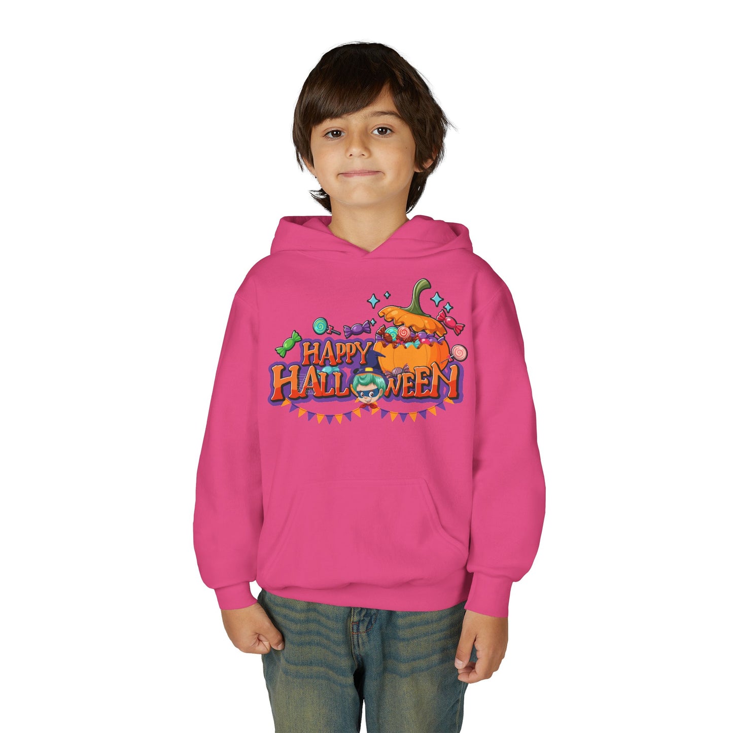 Youth Heavy Blend Hooded Sweatshirt - Happy halloween banner