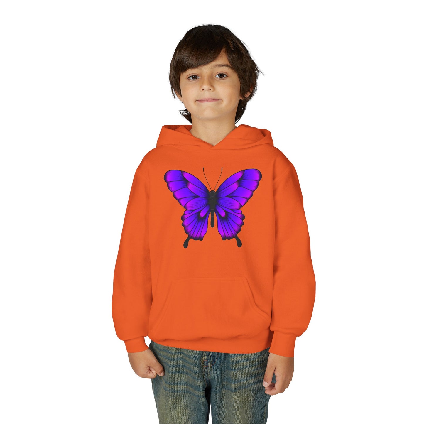 Youth Heavy Blend Hooded Sweatshirt - Tropical purple butterfly