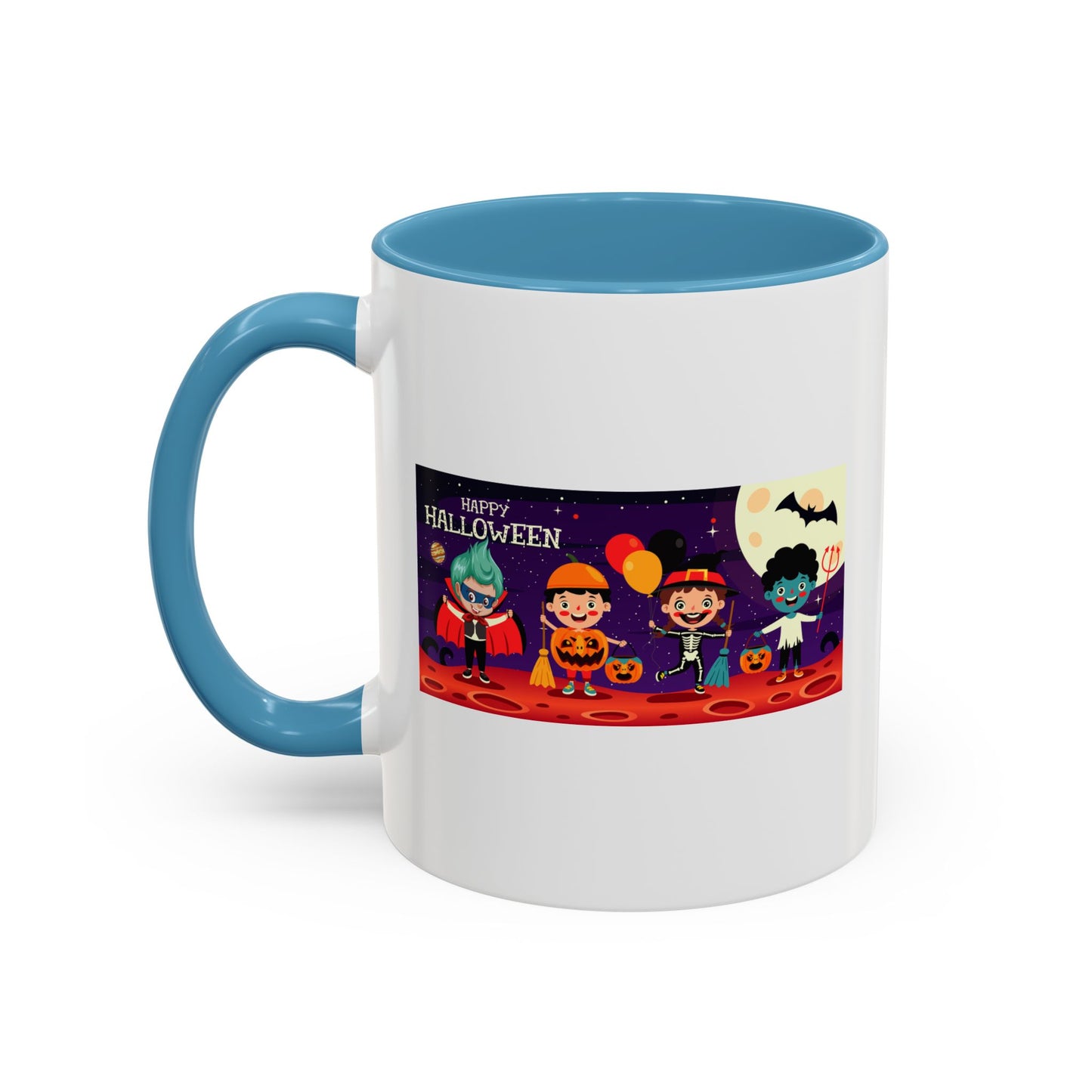 Accent Coffee Mug - Super kiddo with friends on holloween