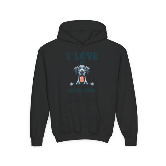 Youth Heavy Blend Hooded Sweatshirt - I love my Great Dane Printify