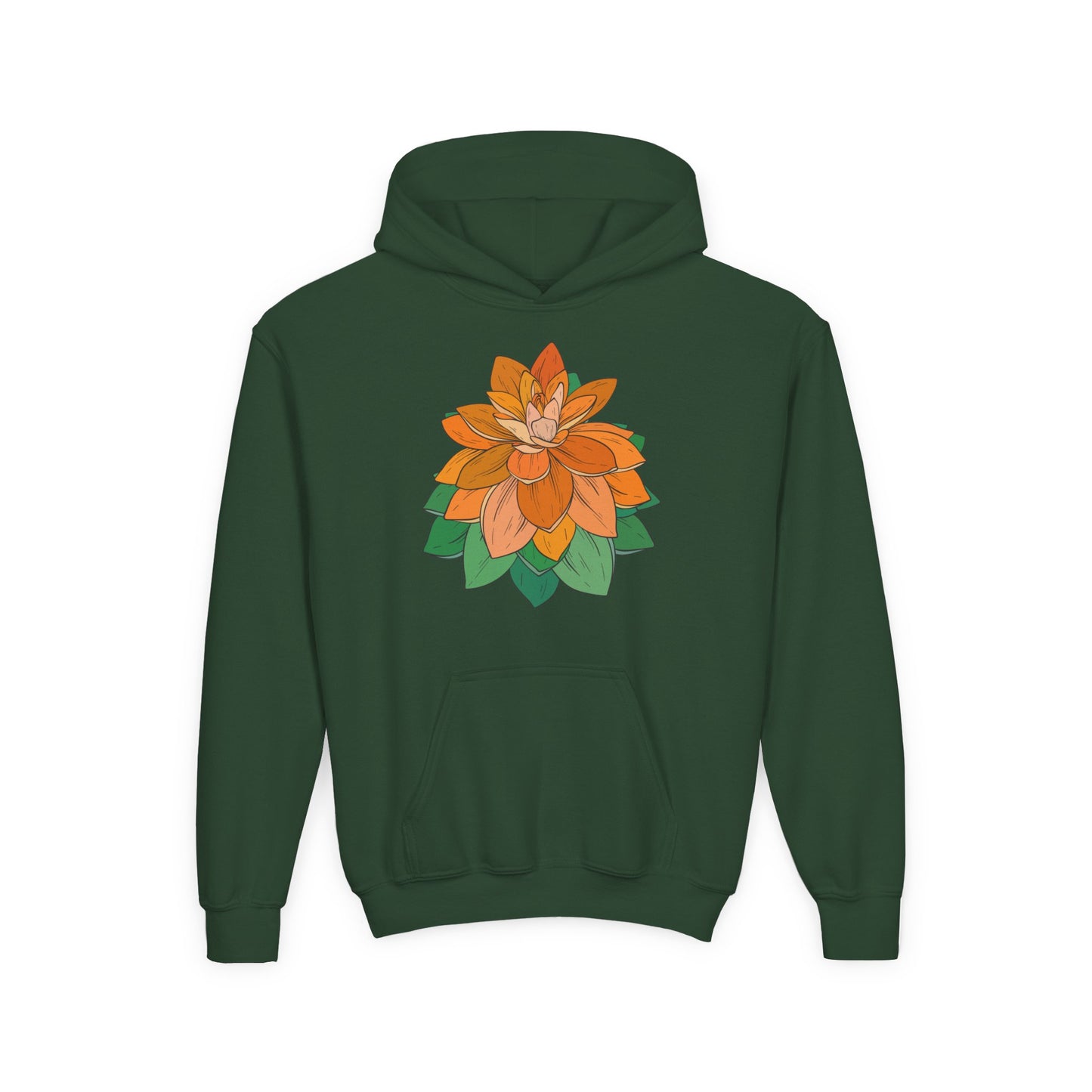 Youth Heavy Blend Hooded Sweatshirt - Orange flower