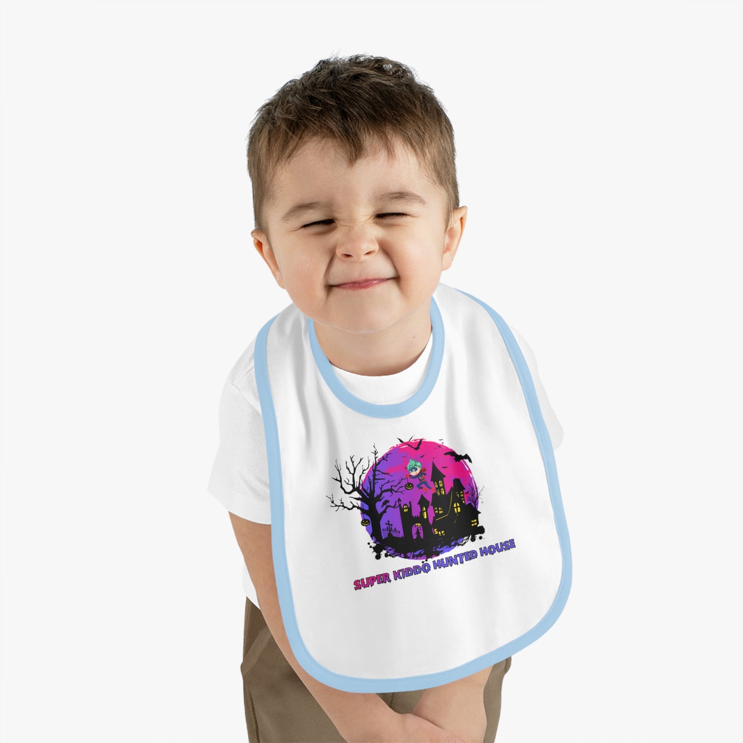 Baby Bib - Super kiddo flying on hunted house