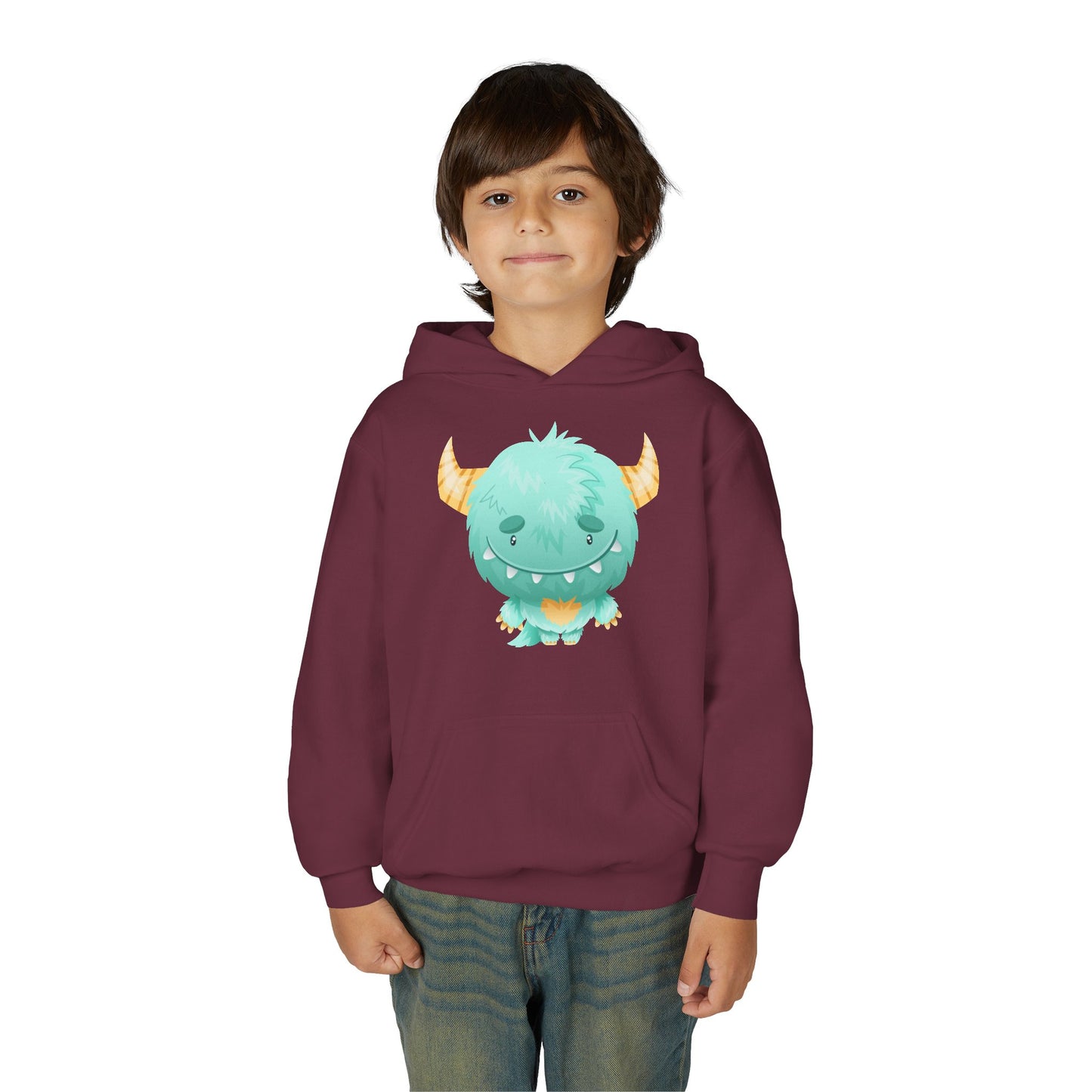 Youth Heavy Blend Hooded Sweatshirt - Cute green baby monster