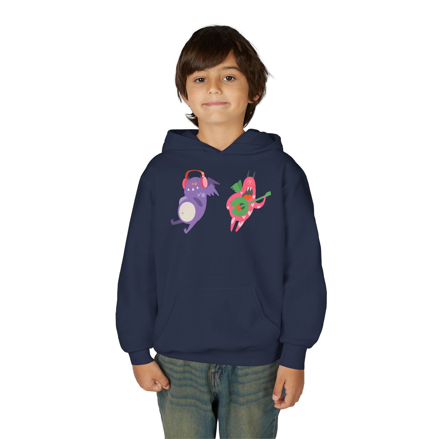Youth Heavy Blend Hooded Sweatshirt - Monsters playing instruments