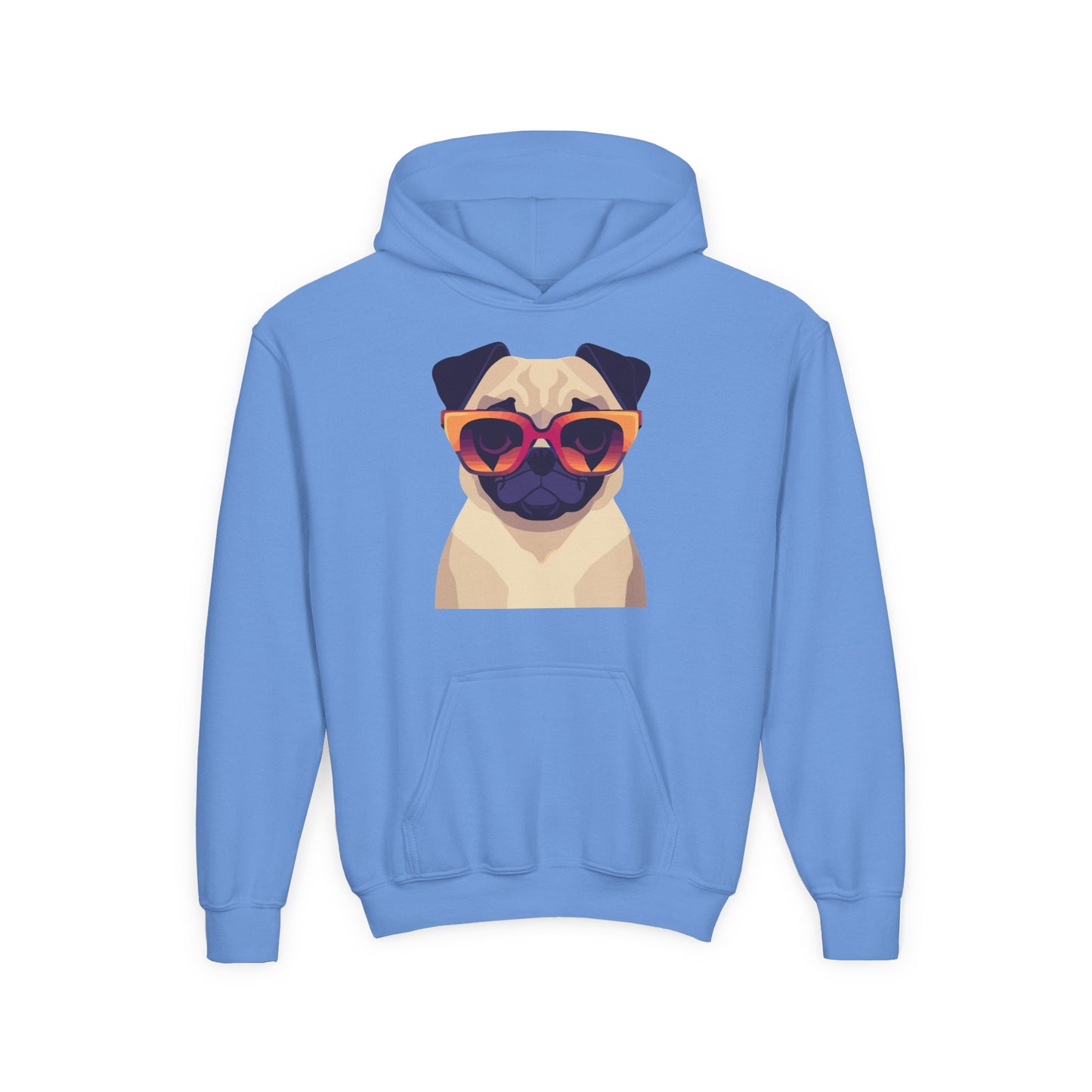 Youth Heavy Blend Hooded Sweatshirt - Cool Pug with Sunglasses