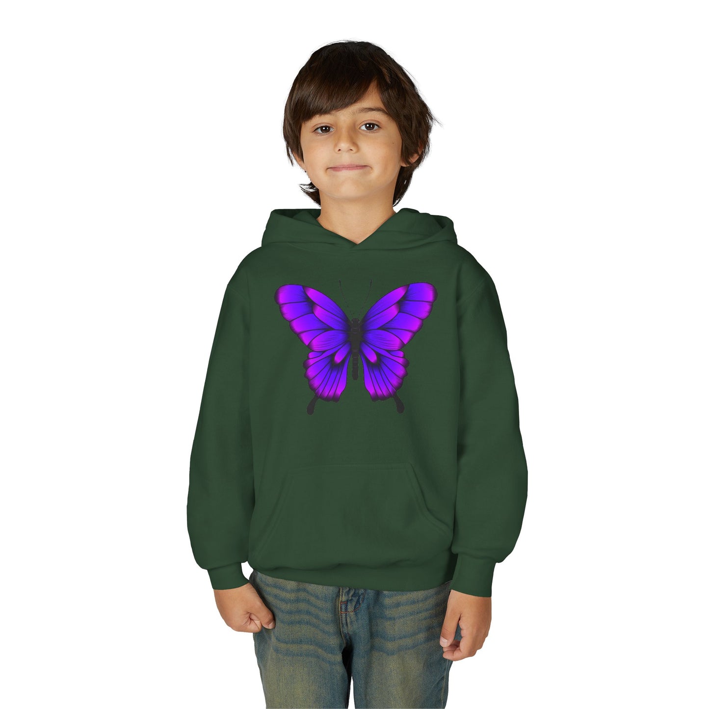 Youth Heavy Blend Hooded Sweatshirt - Tropical purple butterfly