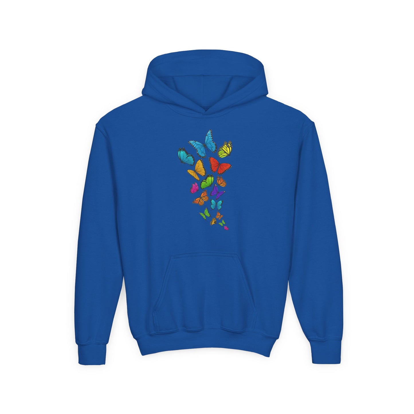 Youth Heavy Blend Hooded Sweatshirt - Group of colorful butterflies
