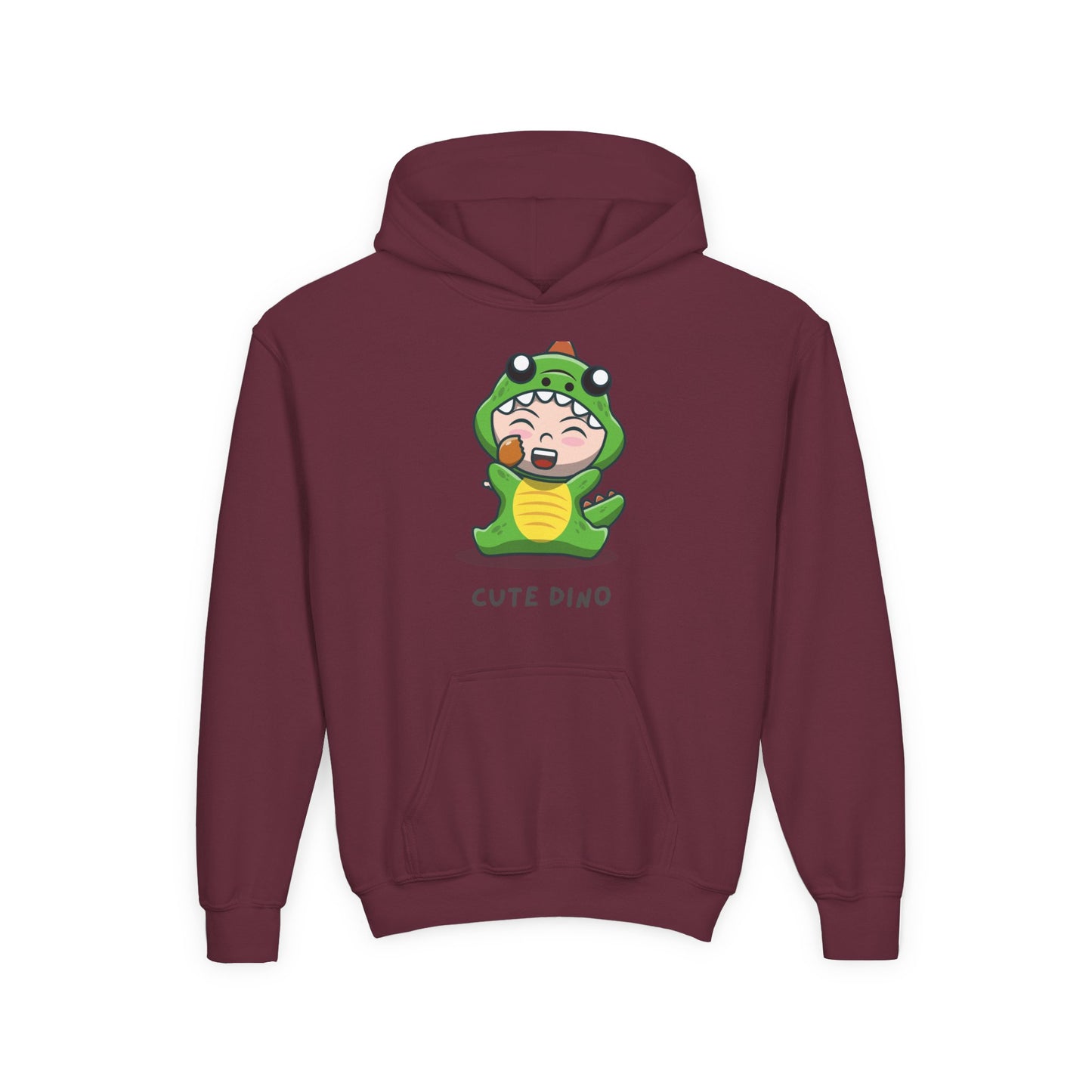 Youth Heavy Blend Hooded Sweatshirt - Green Cute Dino