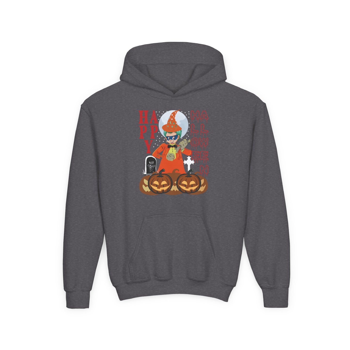 Youth Heavy Blend Hooded Sweatshirt - Holloween design by super kiddo