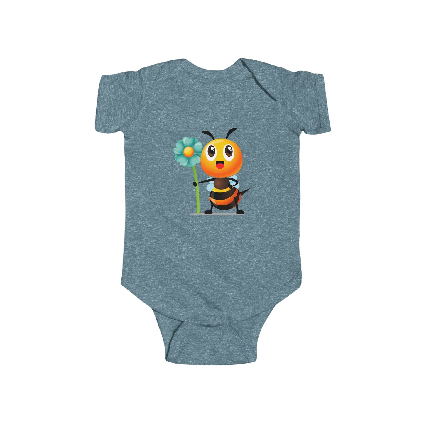 Infant Fine Jersey Bodysuit - Bee holding mint green flower