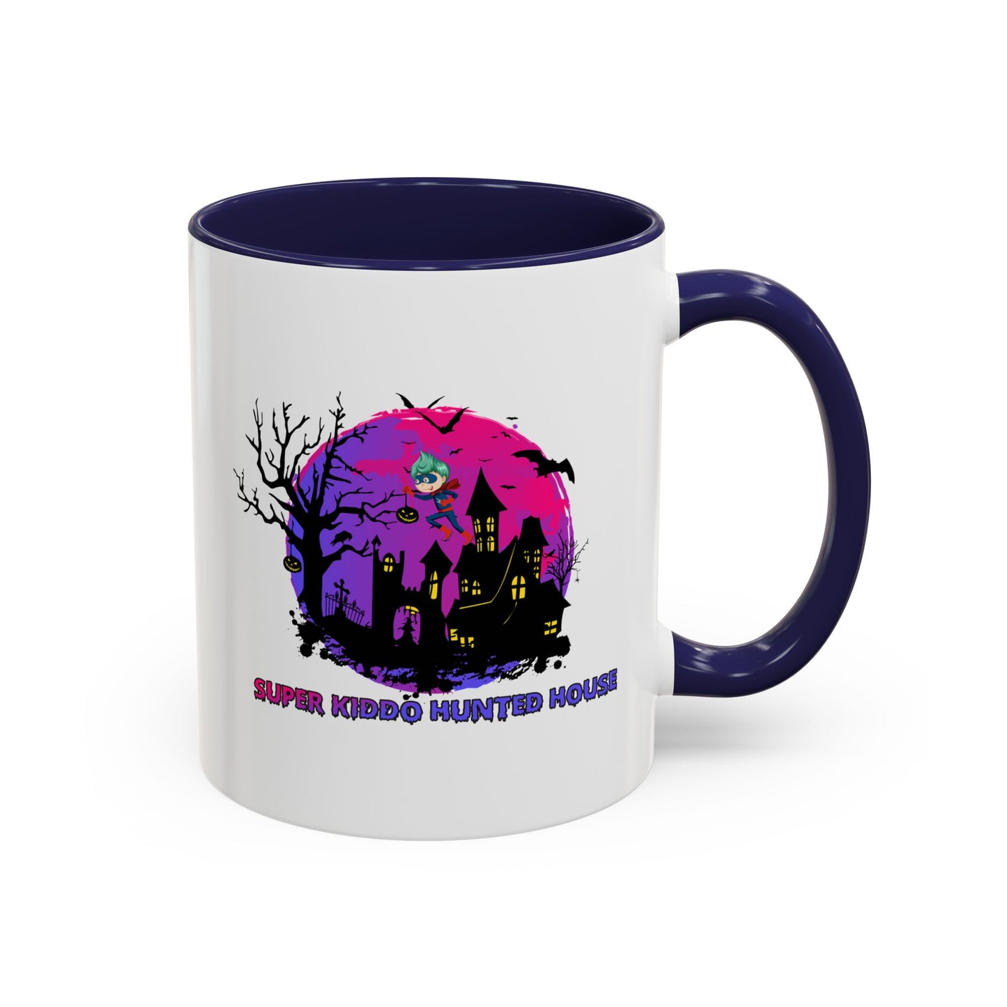 Accent Coffee Mug - Super kiddo flying on hunted house