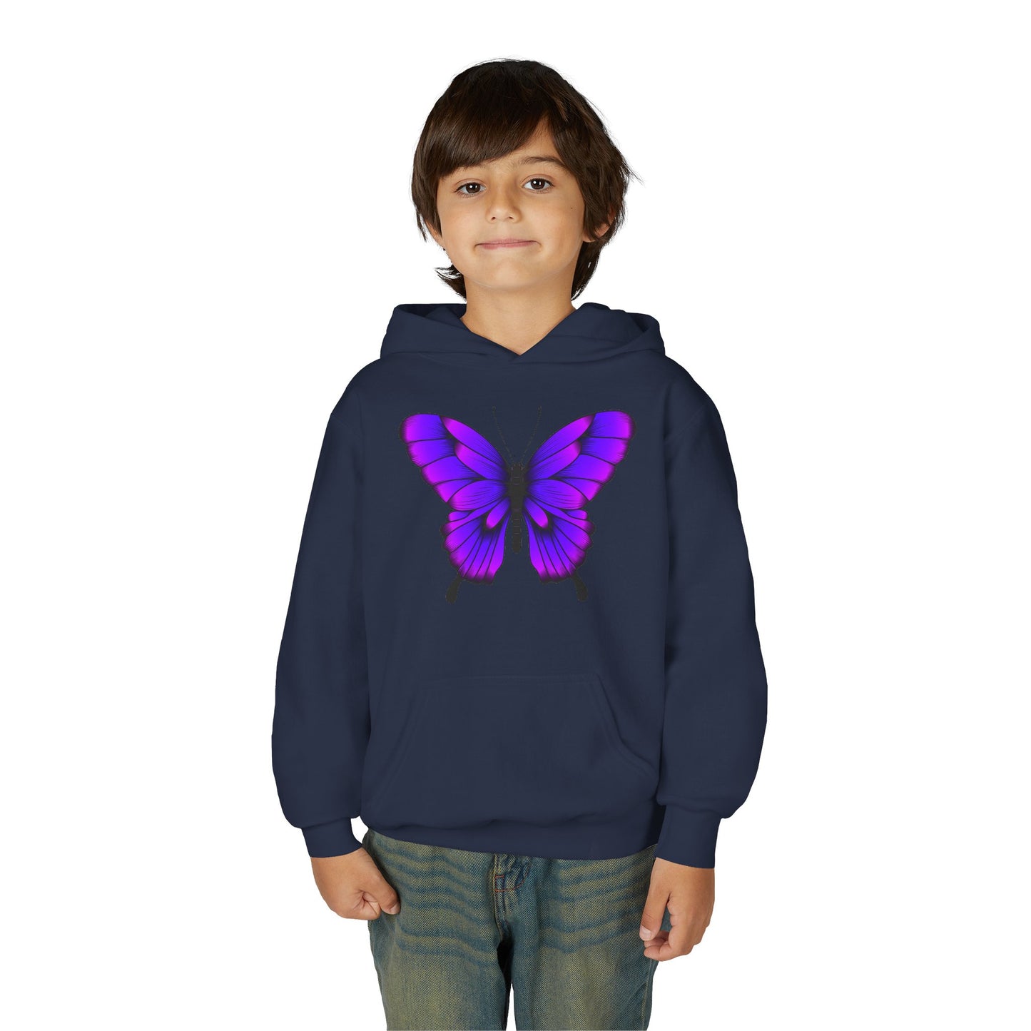 Youth Heavy Blend Hooded Sweatshirt - Tropical purple butterfly