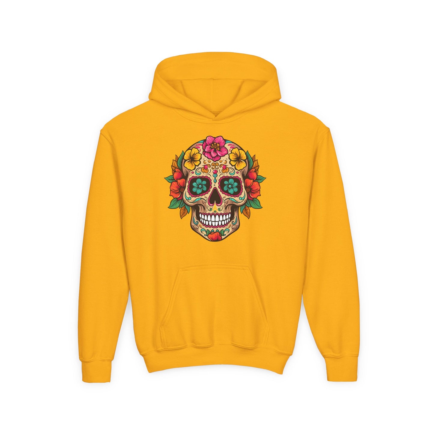 Youth Heavy Blend Hooded Sweatshirt - Colorful Skull Floral