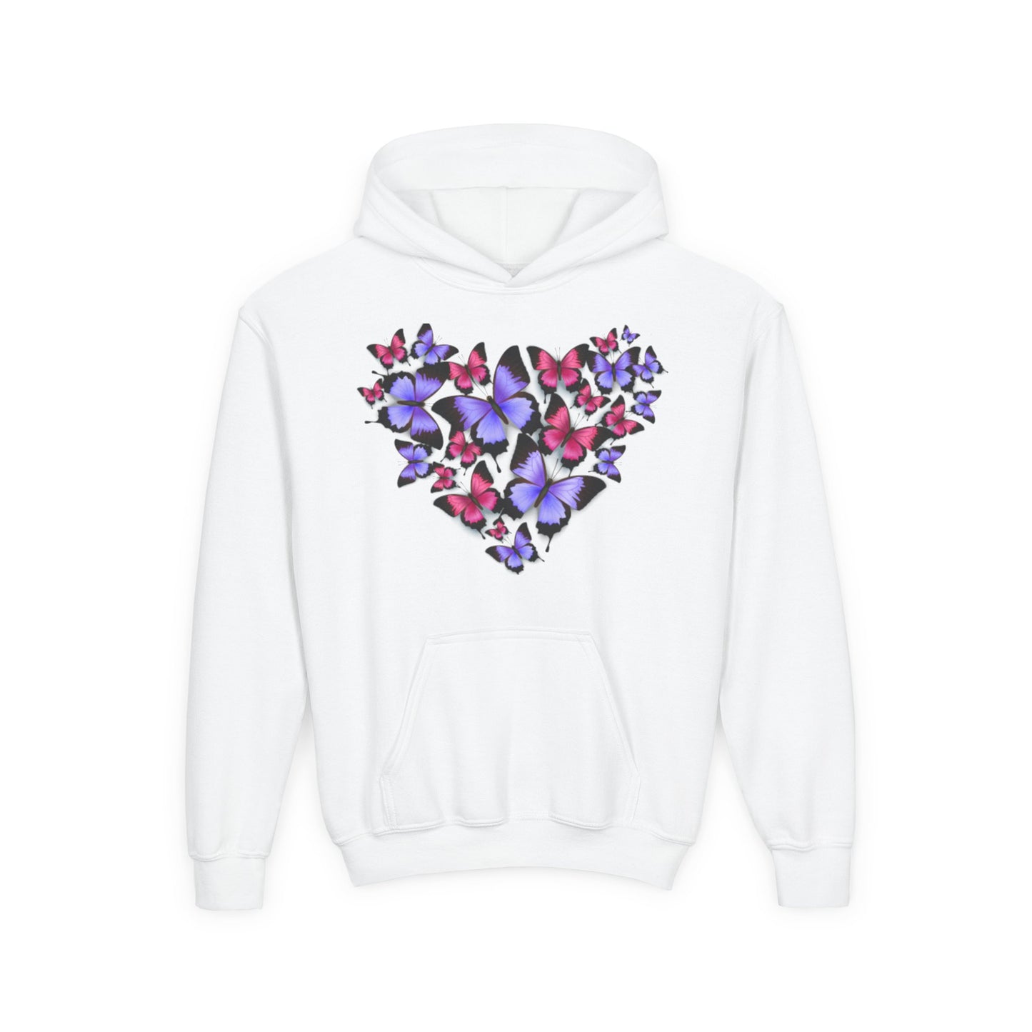 Youth Heavy Blend Hooded Sweatshirt -  Heart shape monarch butterfly