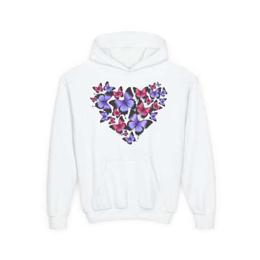 Youth Heavy Blend Hooded Sweatshirt -  Heart shape monarch butterfly
