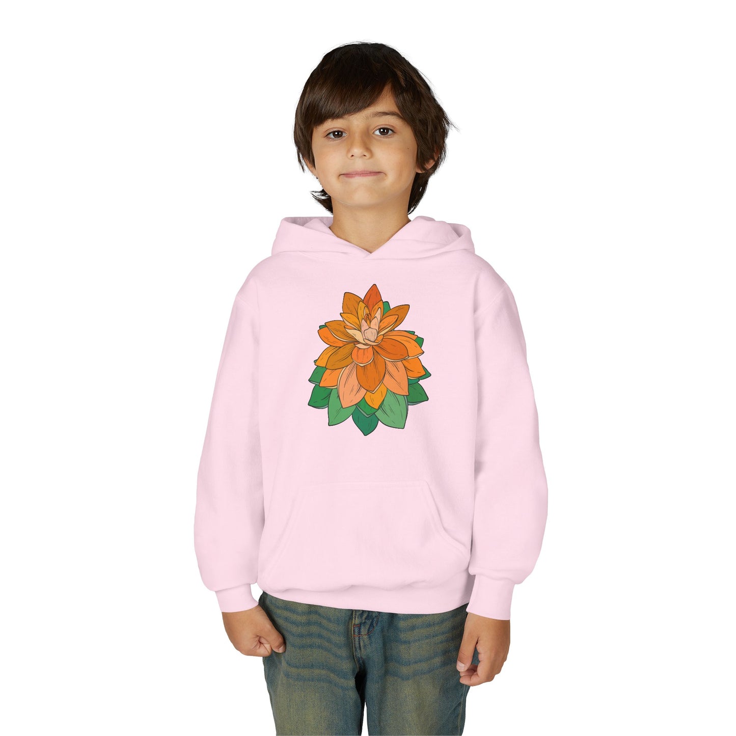 Youth Heavy Blend Hooded Sweatshirt - Orange flower