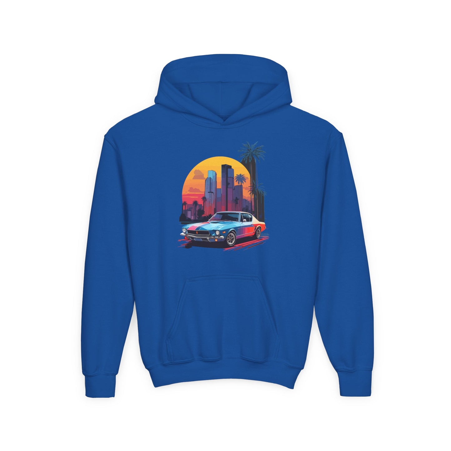 Youth Heavy Blend Hooded Sweatshirt - Vintage Car Sunset
