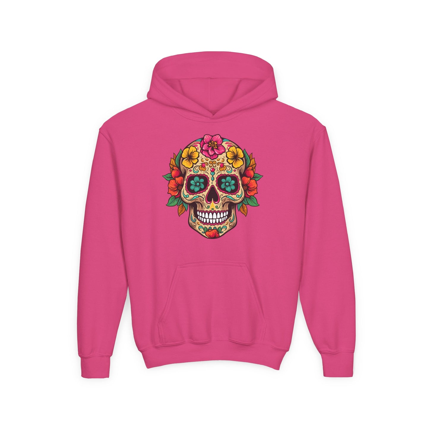 Youth Heavy Blend Hooded Sweatshirt - Colorful Skull Floral