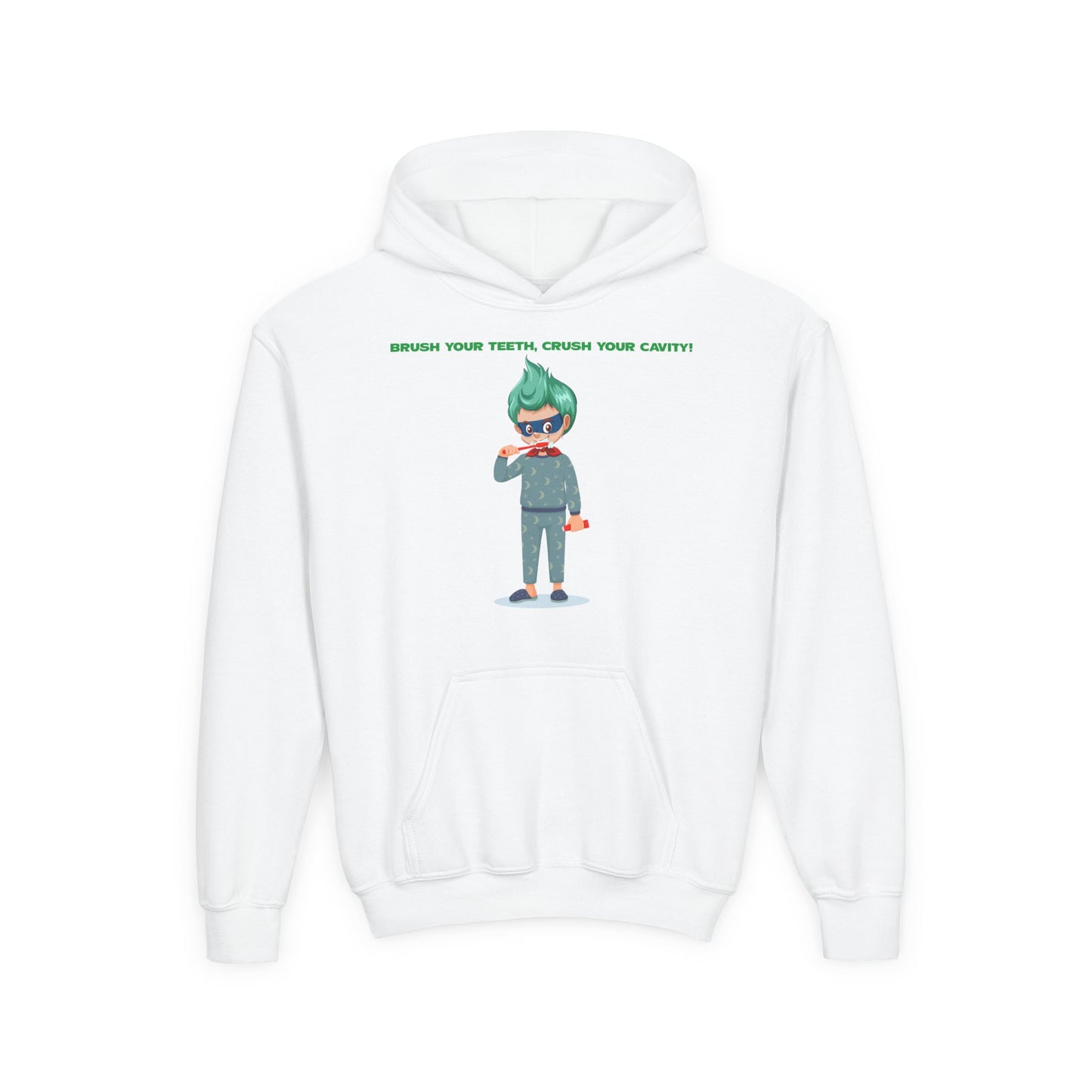 Youth Heavy Blend Hooded Sweatshirt - Super kiddo brushing teeth