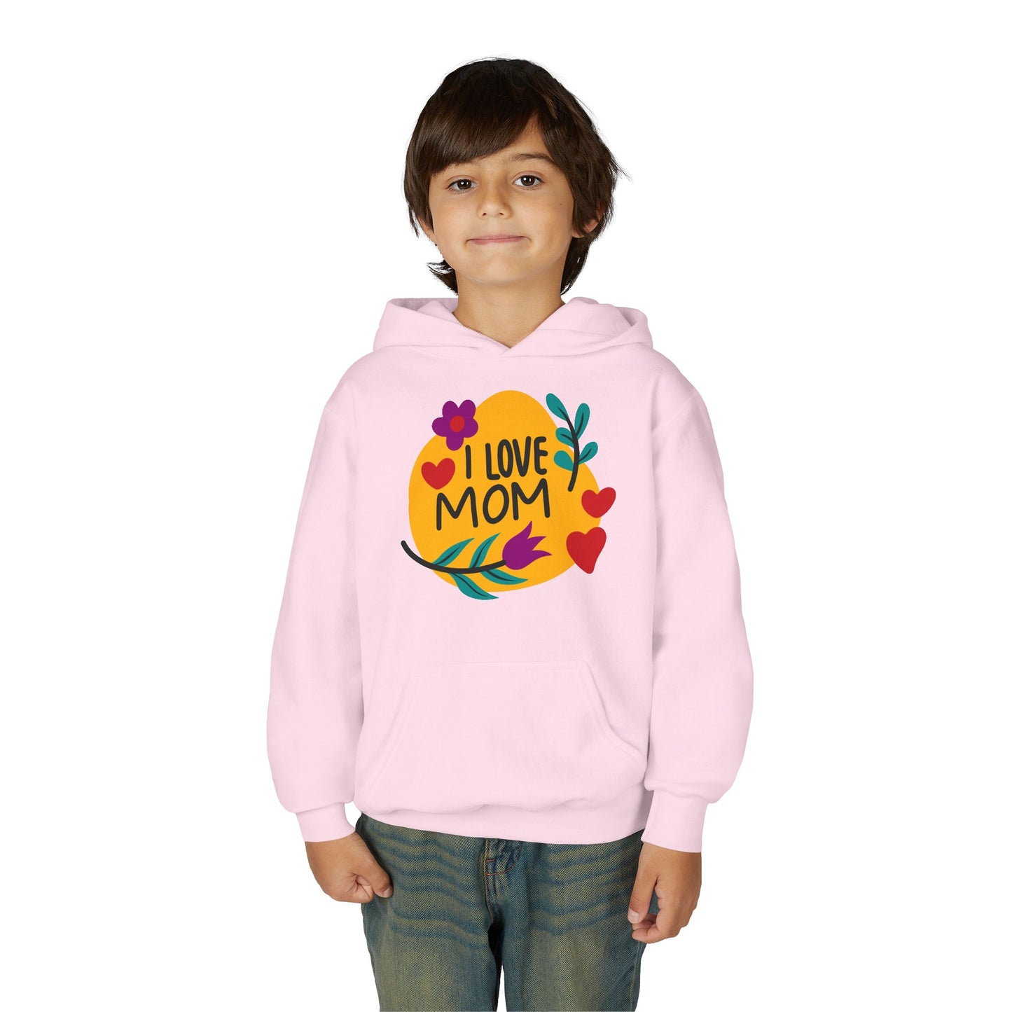 Youth Heavy Blend Hooded Sweatshirt - I love mom