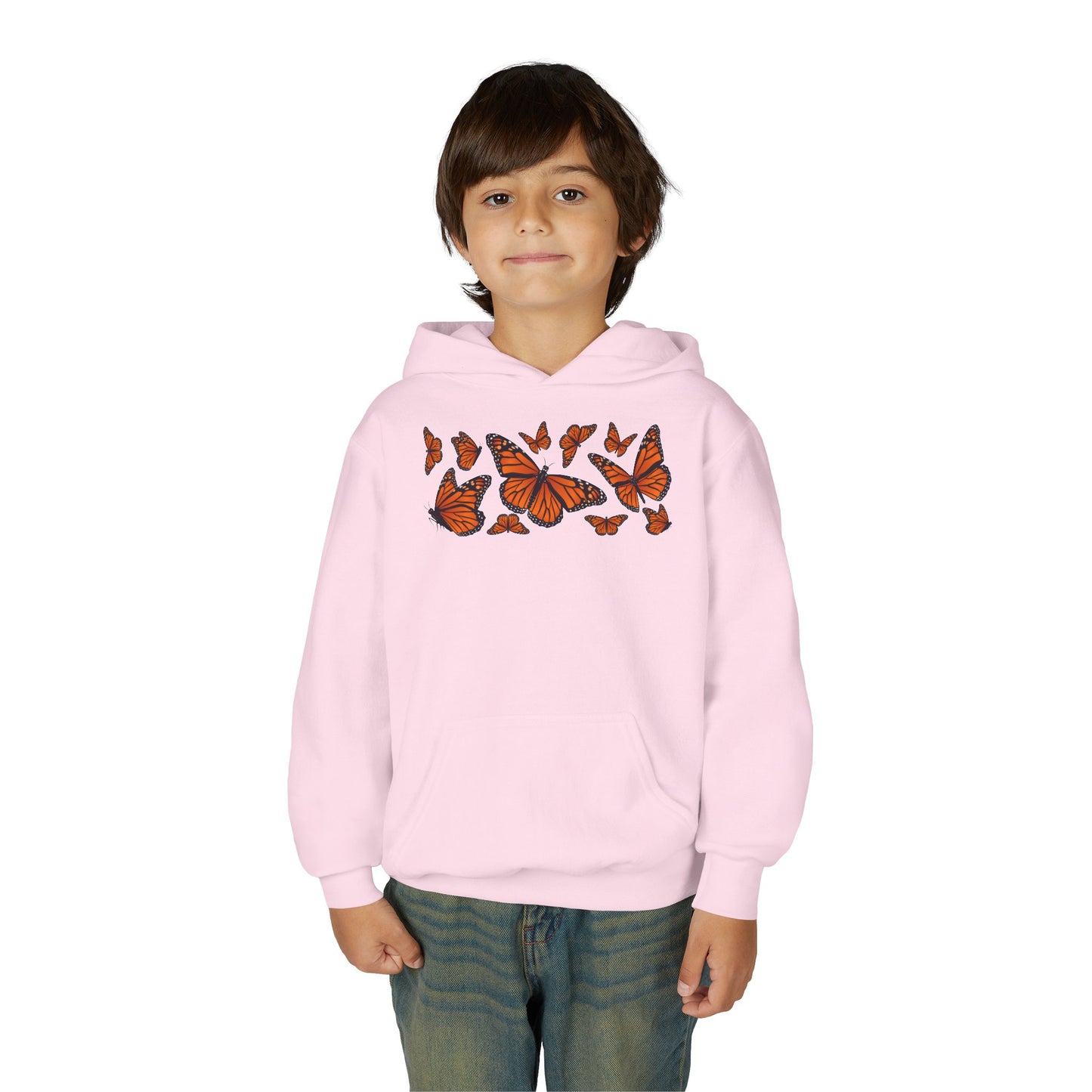 Youth Heavy Blend Hooded Sweatshirt -  Set of orange monarch butterfly