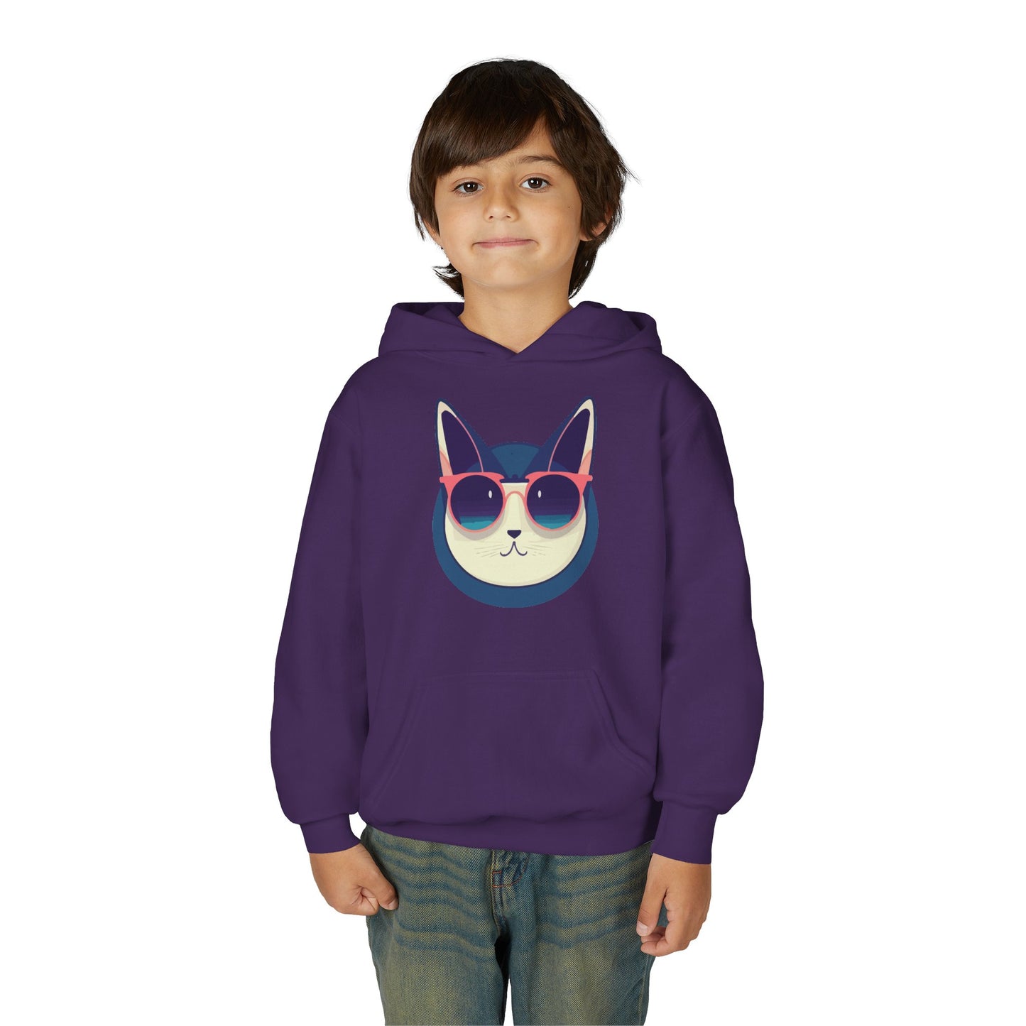 Youth Heavy Blend Hooded Sweatshirt - Cool Cat Sunglasses