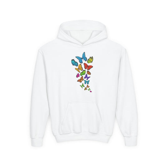 Youth Heavy Blend Hooded Sweatshirt - Group of colorful butterflies
