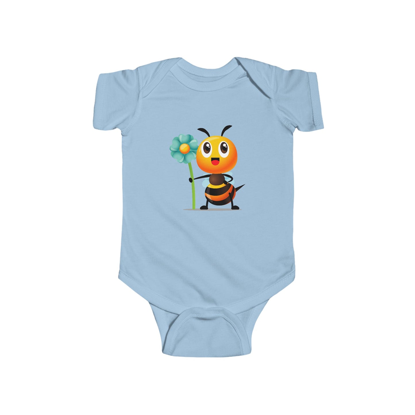 Infant Fine Jersey Bodysuit - Bee holding mint green flower